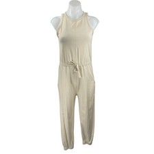 Zara Womens Cream Sleeveless Racerback Drawstring Tapered Romper Jumpsuit Size S