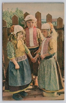 Three Dutch Children Traditional Clothing Marken Netherlands Postcard