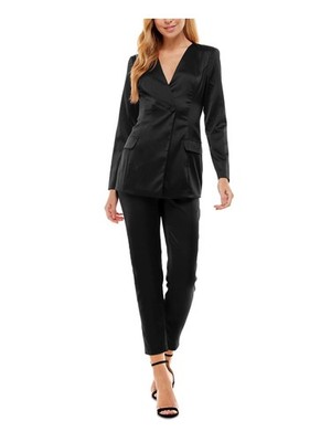 CITY STUDIO Womens Straight leg Pant Suit Blazer Black Open Back Juniors 1