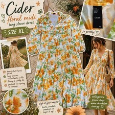 Cider Floral Midi Dress XL Long Sleeve Cottagecore Boho Flowing Spring