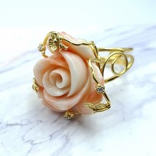 Anello  Fiore Rosa vero corallo Rosa del Giappone Argento 925 Oro Giallo 18 KT