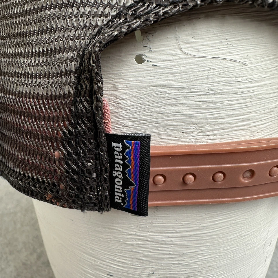 Patagonia Fitz Roy Bison Buffalo Fishing Net Mesh Snapback Trucker Hat Cap Pink - Image 3 of 4