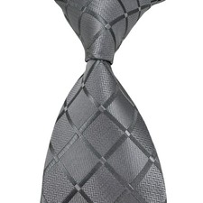 New Luxury Solid Plaid Check Gray Jacquard Woven Mens Silk Skinny Tie Necktie