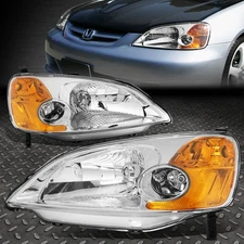 FOR 01-03 HONDA CIVIC OE STYLE CHROME HOUSING AMBER CORNER HEADLIGHT HEAD LAMPS