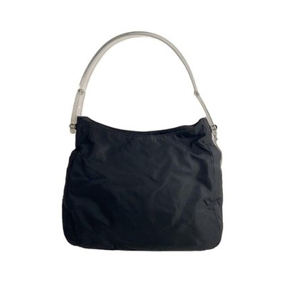 PRADA Black Top Handle Handbag Clear Plastic Handle Silver HW Preowned Auth