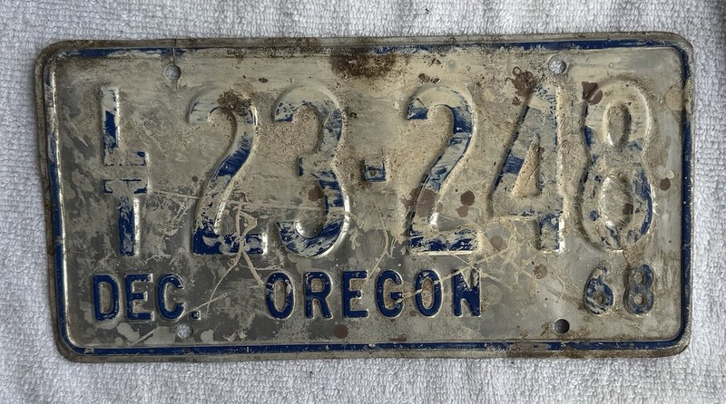 Vintage 68 OR Light Trailer License Plate 1968 Oregon LT 23 - 248 White Blue