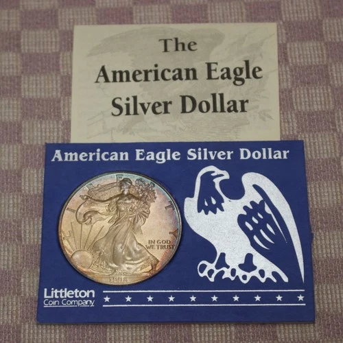 Uncirculated 1998 American $1 Silver Eagle RAINBOW TONER in Littleton Holder