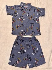 Junior Disney Kids Blue Mickey Mouse Buttoned Shirt and Shorts Set