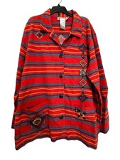 vintage Chicos Design Womens Embroidered Button-Up Jacket Size 2 Red Multicolor