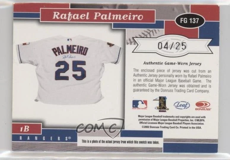 2002 Leaf Certified Silver Die-Cut Jersey Number /25 Rafael Palmeiro #FG137 - Image 2 of 2
