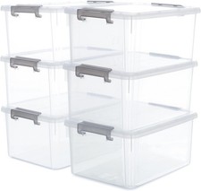 6 Packs 17 QT Plastic Storage Bins W/ Lids Large Stackable Storage Containers