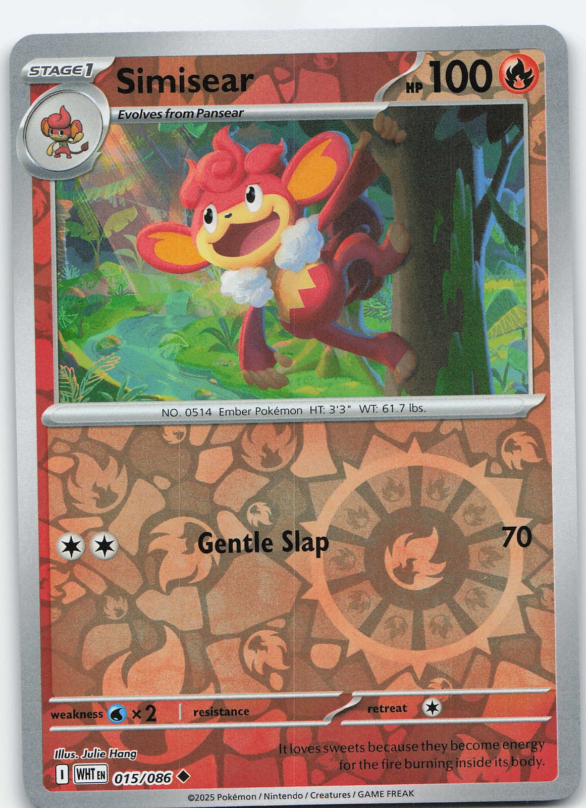 Simisear 015/086 Uncommon Reverse Holo SV: White Flare NM Pokémon