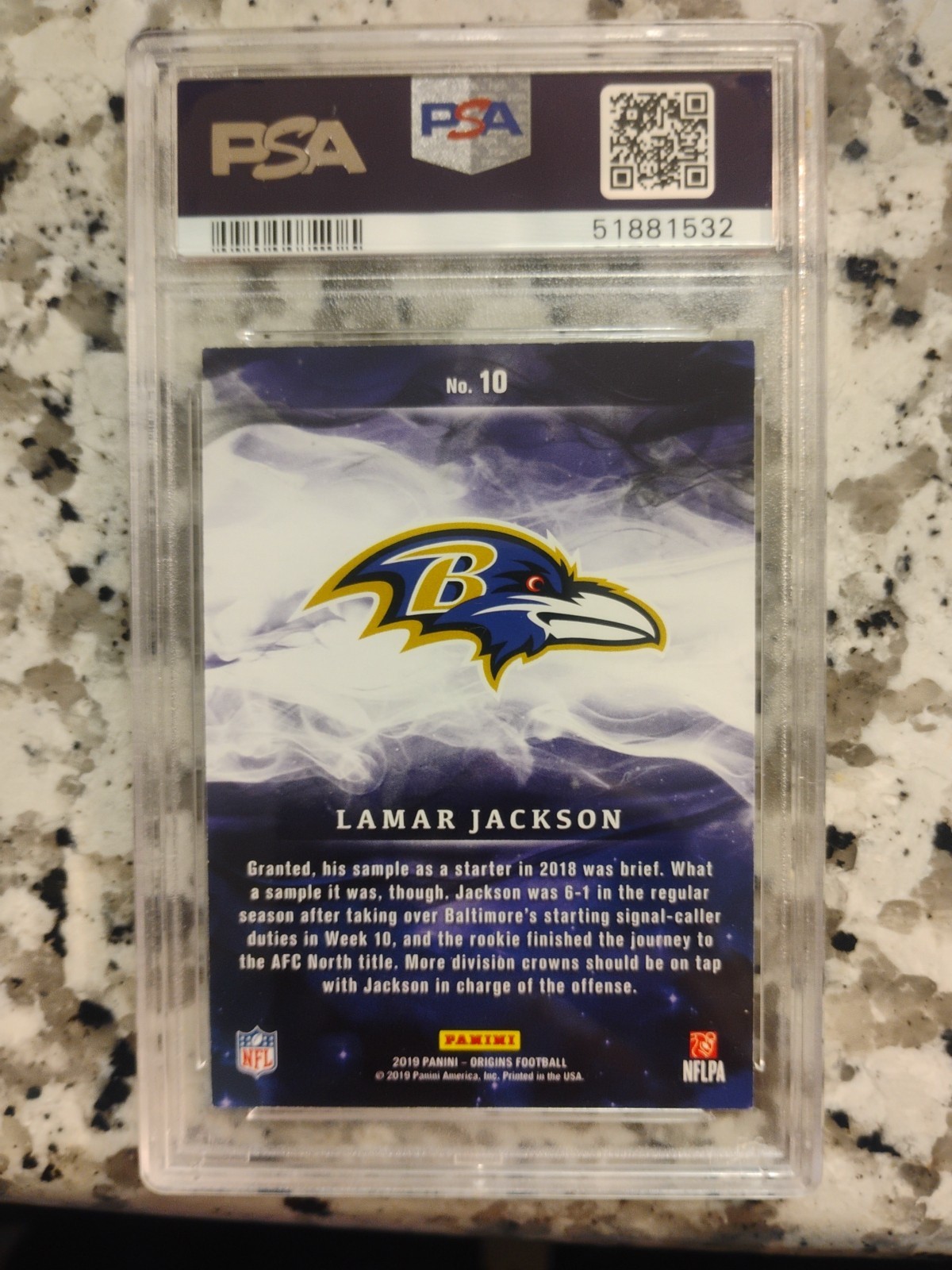 2019 Panini Origins - Lamar Jackson #10 Near Mint 7 PSA view 2