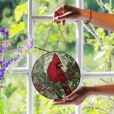 Cardinal Stained Glass Suncatcher Bird Window Hanging Decor