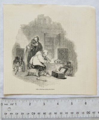 Kupferstich 1860er Jahre - Hudibras schreibt den Brief