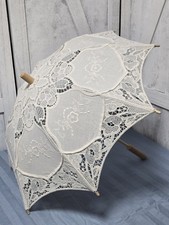 Small Cotton Lace Parasol Natural Ivory Color Wood Handle Umbrella Wedding