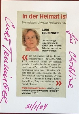 Curt Truninger Schweizer Filmregisseur autograph signed 4''x6'' card w.picture