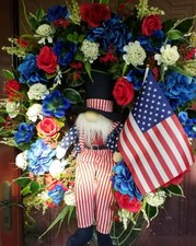 Patriotic Door Wreath Gnome Garden Decor Fourth of July Veteran Memorial Day