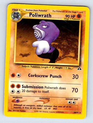Poliwrath 28/75 Rare Neo Discovery Pokemon Unlimited Moderately Played