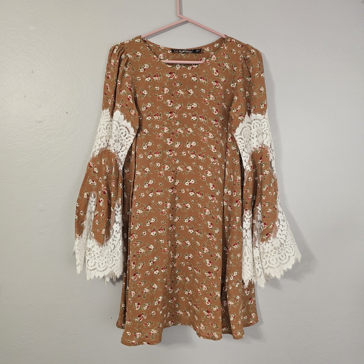 For Love & Lemons Festival Mini Dress Lace Bell Sleeves Floral Extra Small  XS