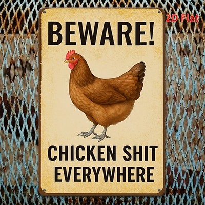 Beware Chicken Sh*t Everywhere Metal Sign Funny Farmhouse Chicken Coop Decor