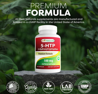 Best Naturals 5-HTP 100 mg 120 Capsules- Serotonin Support for Sleep & Stress