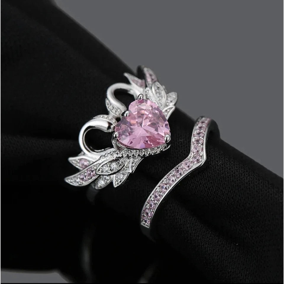 925 Silber plattiert Ring Herzform Krone Rosa Zirkonia Damen Ring Geschenk - Bild 3 von 4