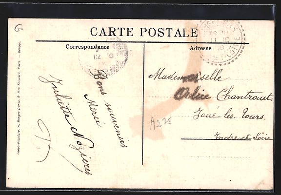 Old postcard Ingrandes, Rue Basse 1908 