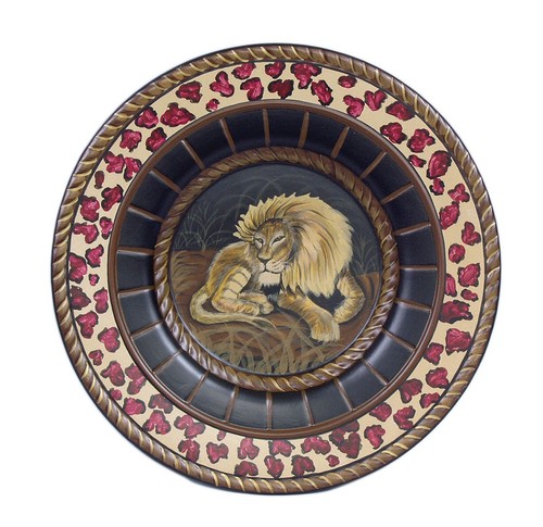 Zeckos 15 Inch Diameter Hand Painted Lion Decorative Plate