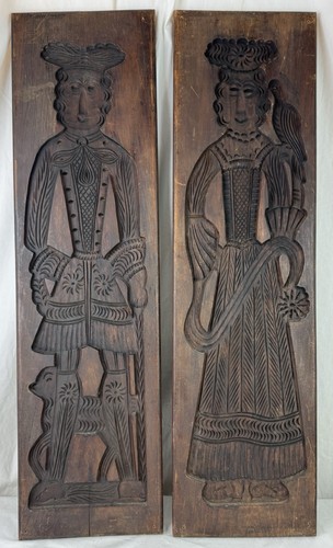 Pair 39.5” Dutch Wood Springerle Man & Woman Cookie Molds Hand Carved - Rare Sz