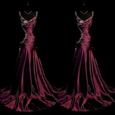 Beaded Wedding Dresses Burgundy Spaghetti Straps Satin Sweep Train Bridal Gowns