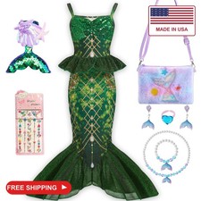 Wudiatae Mermaid Costume for Girls 3-12, Mermaid Tail Dress with Jewelry Purse
