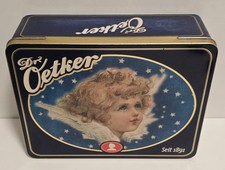 Vintage  Dr Oetker Metal Tin Box Angel Design Decorative Empty Box Germany