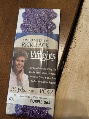 Wrights Jumbo Metallic Rick Rack in purple New In Package 2.5 Yards - Image 1 of 2