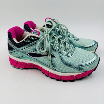Brooks Women Sz 7.5 Adrenaline GTS 16 Running Shoes Blue Tint Pink Glo Carpe Run