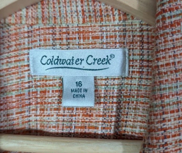 Chaqueta Blazer Coldwater Creek Mujer Talla 16 Dos Botones Forrada Tweed Mezcla Lino Mb Foto 3 de 4