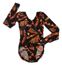 GK Elite VTG 1990s Geometric Leotard Long Sleeve AS Adult S Orange Black NWT