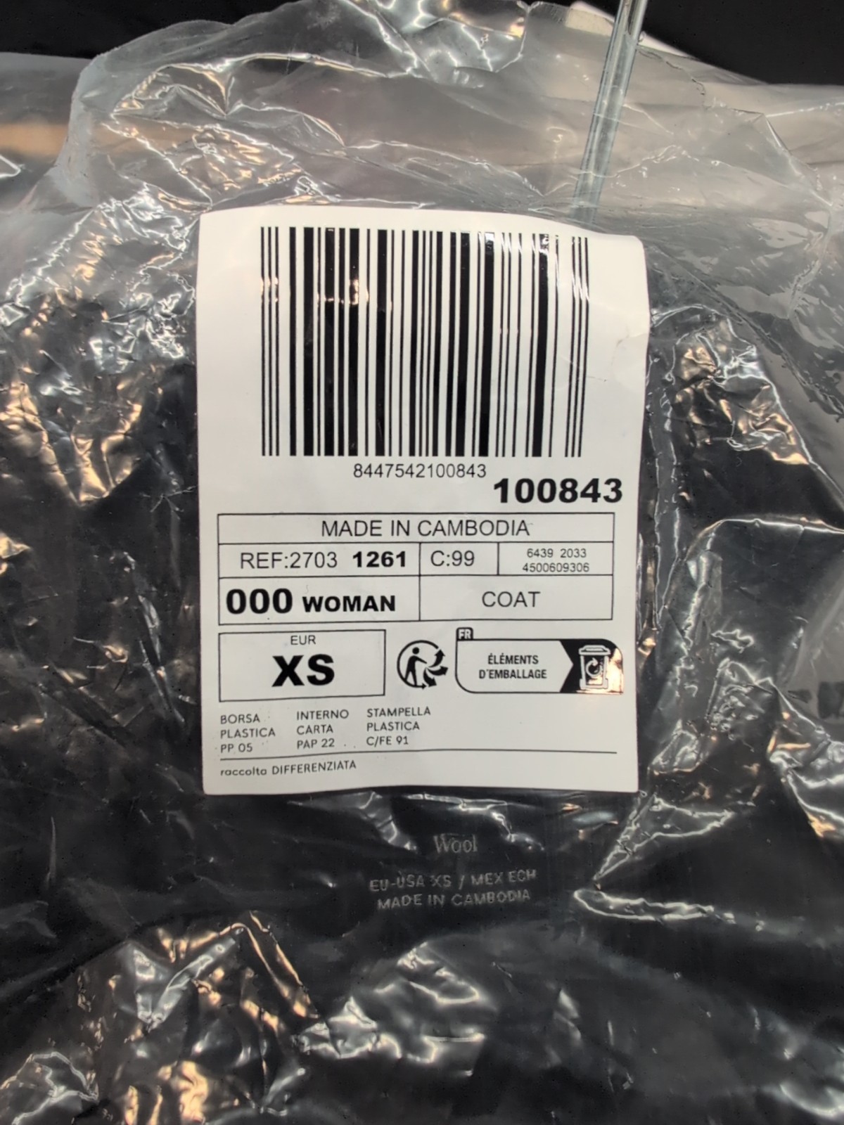 Mango Lapels V Neck Collar Long Sleeve Women's Wool Blend Coat XS Black thumbnail 9