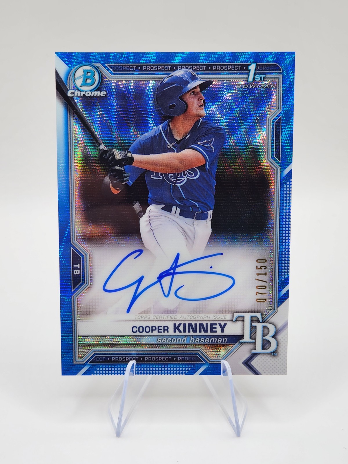 2021 BOWMAN CHROME 1ST COOPER KINNEY BLUE WAVE REFRACTOR AUTO /150 RC PROSPECT