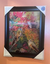 VTG. HUMMINGBIRDS PEACOCKS TRIPLE IMAGES 3-D FRAMED PICTURE LEE'S HOLOGRAPIC NEW