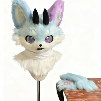 Fursuit Long haired Dog Fox Mascot Party Halloween Fur Cosplay(head)