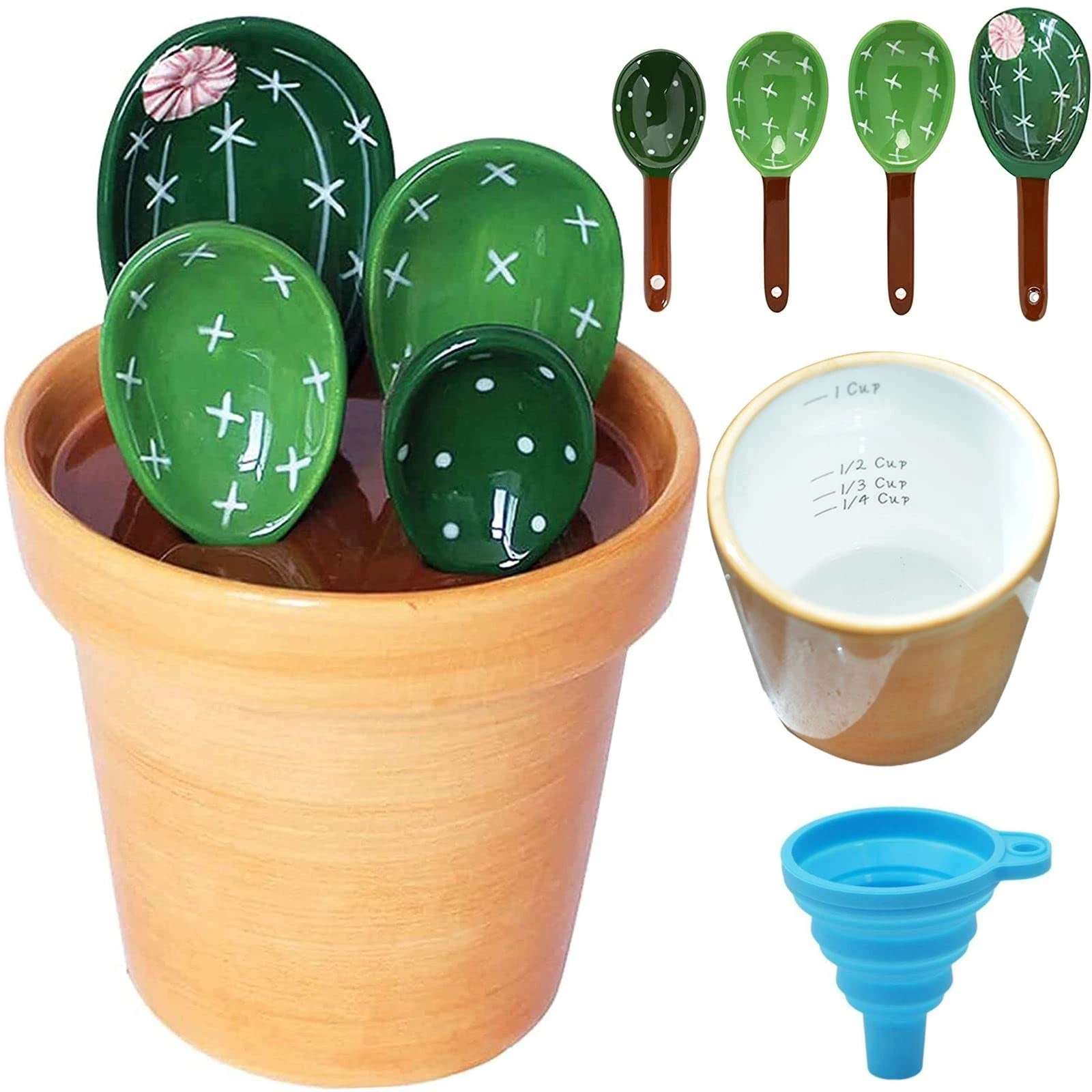 Cactus Measuring Spoons Set in Pot Unique Measuring Cups and Spoons for Coffe...
