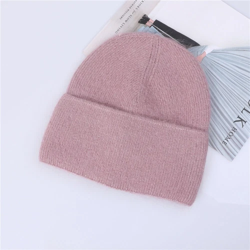 Sombrero de punto de invierno para mujer Angora piel de conejo cachemir gorro grueso cálido - Imagen 14 de 32