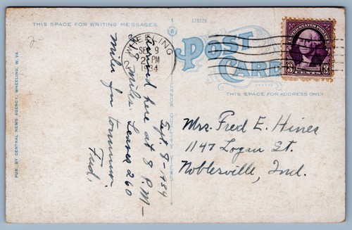 Postcard c1934 Wheeling West Virginia Suspension Bridge - Picture 2 of 2