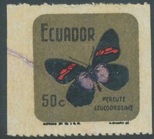 ECUADOR 1969 Schmetterlingen 50 C gest. Kab.-Stück ABART links und rechts ungez.