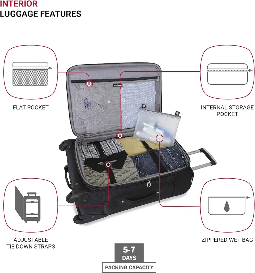 Maleta con ruedas expandible de lado blando de 25 pulgadas negra facturada-mediana Foto 4 de 4