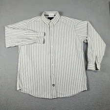 Daniel Cremieux Shirt Mens Large Blue Beige Striped Button Up Long Sleeve *