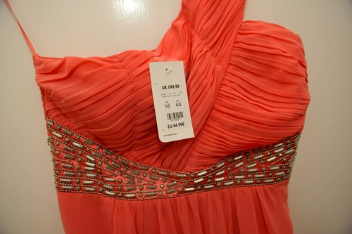 Fabulous One Shoulder 'Cleopatra' Prom Dress by NEW LOOK. Coral. Sz 16 - Picture 2 of 4