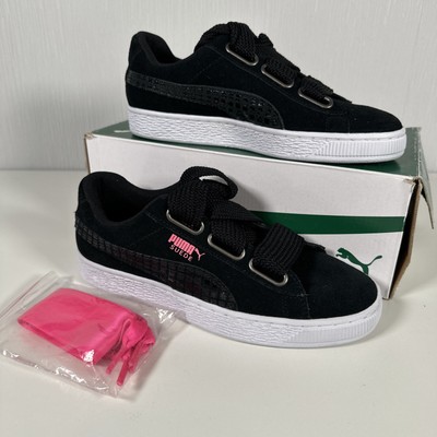 Puma Suede Heart Street 2 Sneaker Damen UK 3,5 schwarz Schuhe pink Ribbon Schnürsenkel 