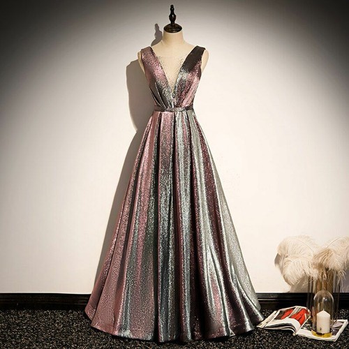 V Neck Puff Sleeves A Line Starry Tulle 